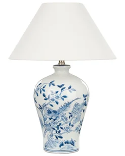 BELIANI Lampa stołowa biało-niebieska porcelanowa podstawa lniany abażur 55 cm lampka nocna materiałowy klosz oświetlenie do sypialni salonu - Oprawy, klosze i abażury - miniaturka - grafika 1