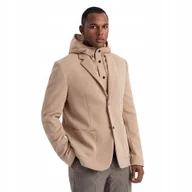 Marynarki męskie - Męska marynarka z podpinką i kapturem jasnobrązowa V1 OM-BLZB-0133 XL - miniaturka - grafika 1