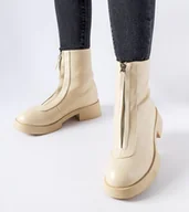 Botki damskie - Beżowe ocieplane botki z suwakiem Baldo-40 - miniaturka - grafika 1