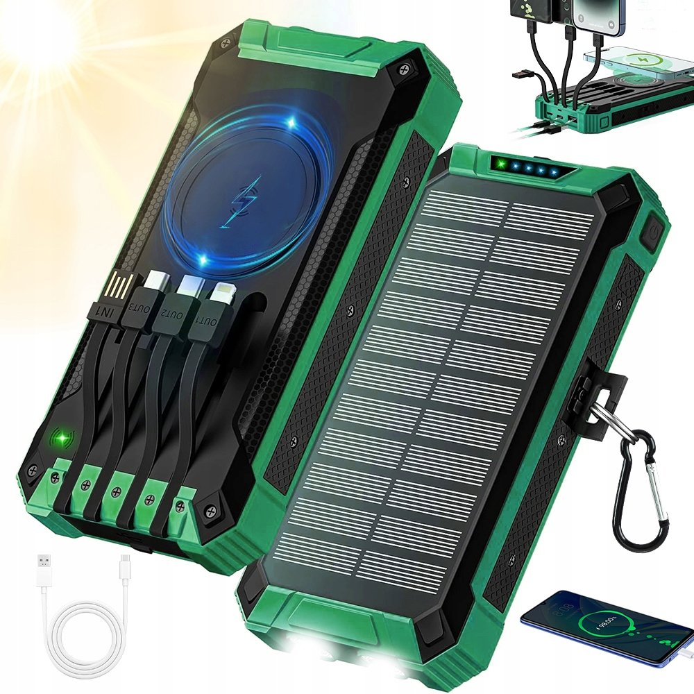 Powerbank Solarny 26800 Mah Ładowarka Panel Indukcyjny Latarka 4XUSB 2XLED