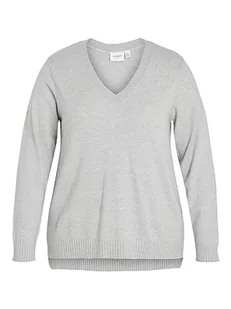 VILA EVOKED BY VILA Damski sweter VIRIL z dekoltem w serek L/S Knit top/cur-NOOS cienki pulower, jasnoszary melanż, 54 - Swetry damskie - miniaturka - grafika 1