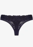 Majtki damskie - Granatowe Koronkowe Majtki Stringi z Bawełny Venalora - miniaturka - grafika 1