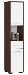 Szafka łazienkowa wolnostojąca: jedna szuflada, dwoje drzwiczek, pięć półek, kolor: wenge biały, wymiary mebla: szer: 30 cm, wys: 140 cm, gł: 30 cm - Szafki łazienkowe - miniaturka - grafika 1