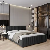 Łóżka - Łóżko tapicerowane z pojemnikiem SFG0160 180x200 Welur Czarny - miniaturka - grafika 1