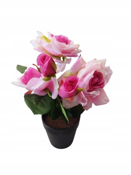 BUKIET KWIATÓW W DONICZCE - 28 CM RÓŻE RÓŻOWA