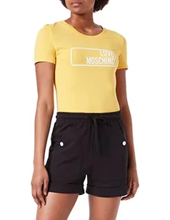 Love Moschino Damskie szorty z rozciągliwej bawełny dżersej z logo Instytucjonal, żółty, 42 PL - Spodenki damskie - miniaturka - grafika 1