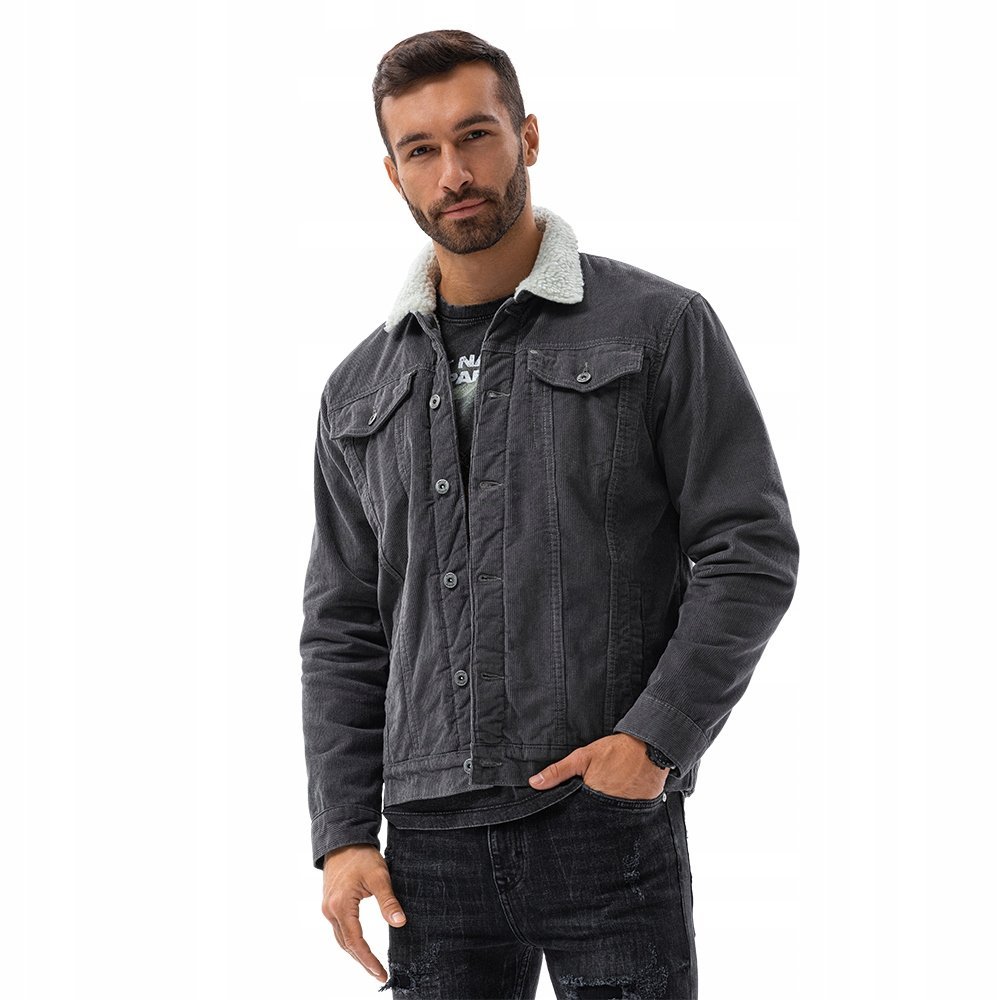 Kurtka męska sztruks typu sherpa C524 grafit L