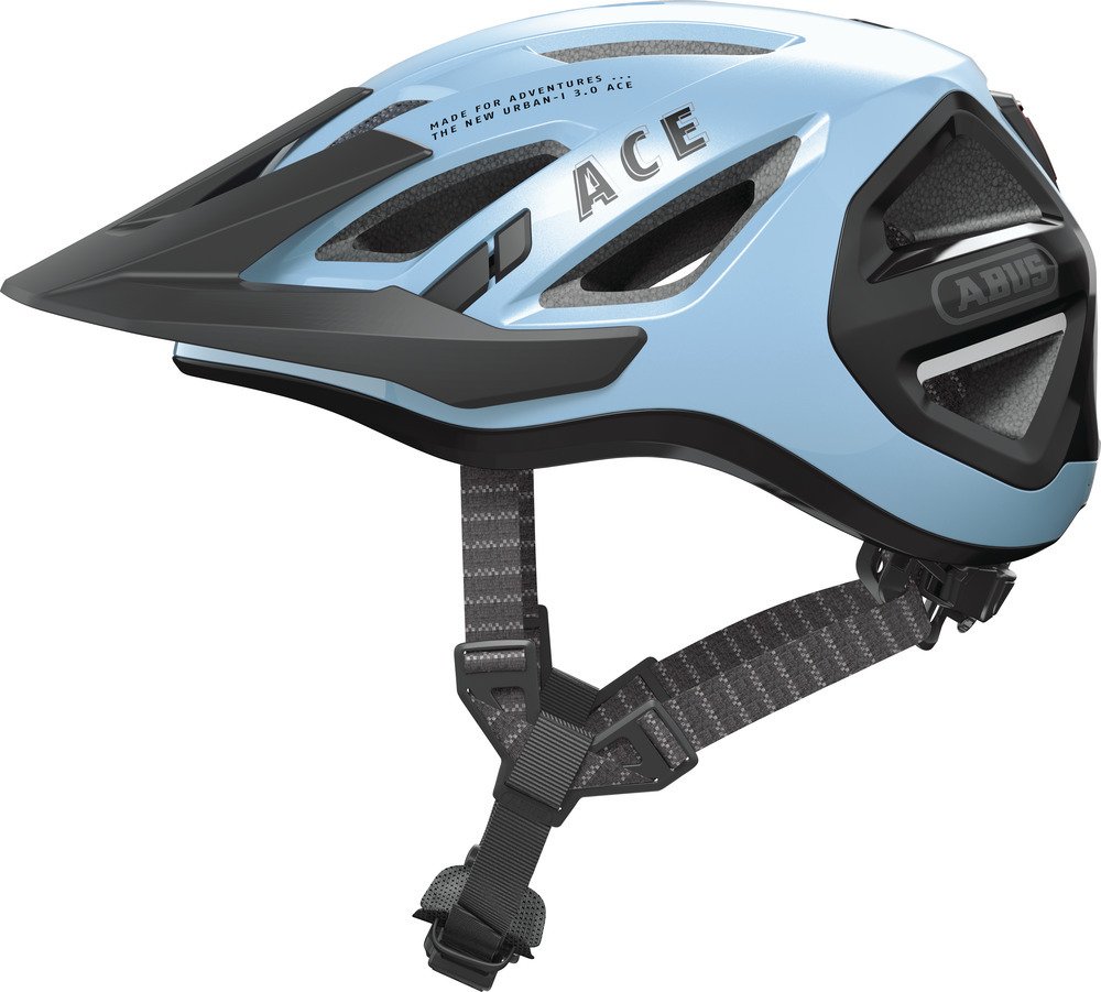 Kask miejski ABUS Urban-I 3.0 ACE - sportowy kask rowerowy z tylnym światłem LED, przedłużonym daszkiem i zapięciem magnetycznym - dla mężczyzn i kobiet - niebieski, rozmiar S