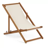 Leżaki ogrodowe - Jasnoszary składany leżak plażowy z drewna akacji Kave Home Adredna - miniaturka - grafika 1