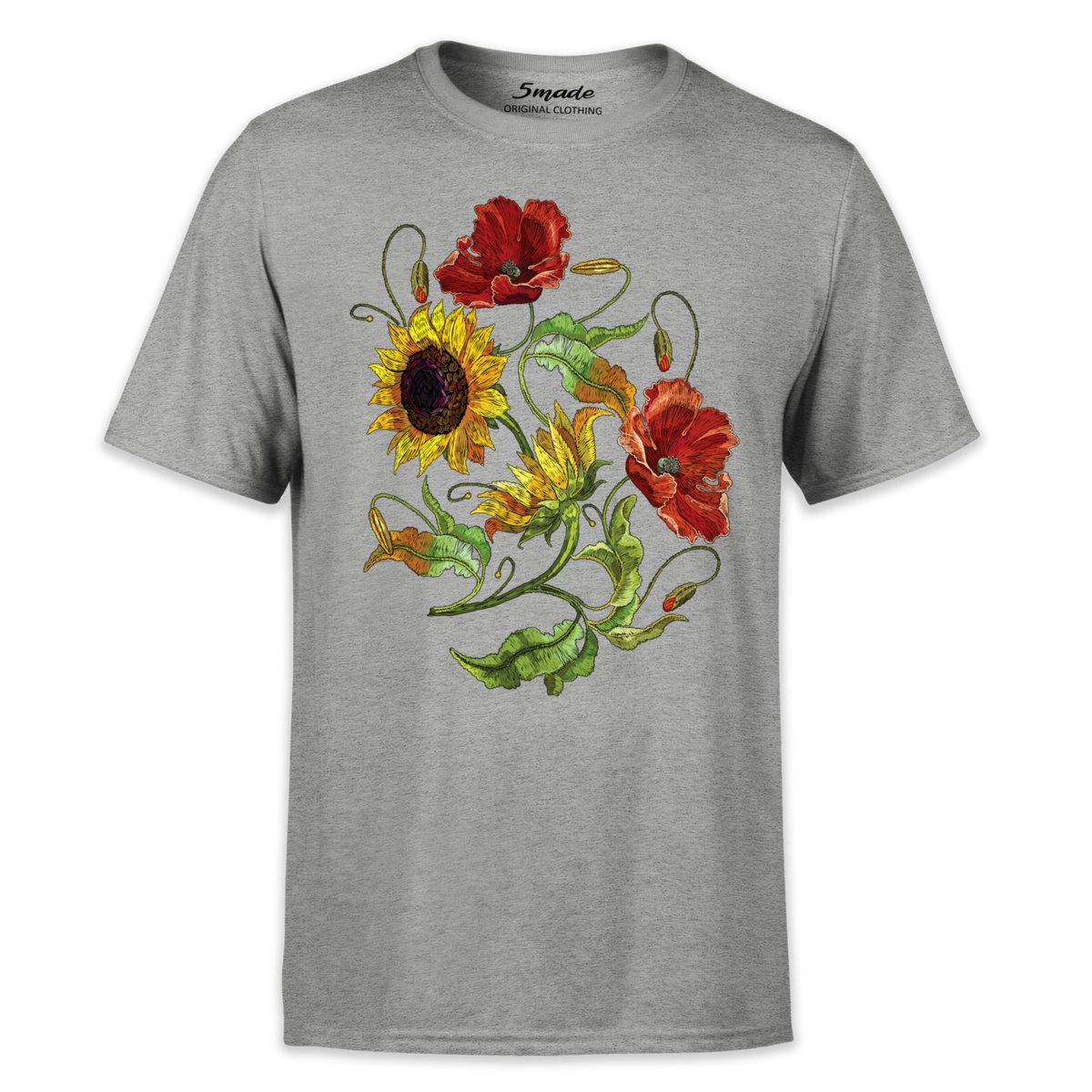 Koszulka z nadrukiem kwiaty słoneczniki i maki PREMIUM S 5made