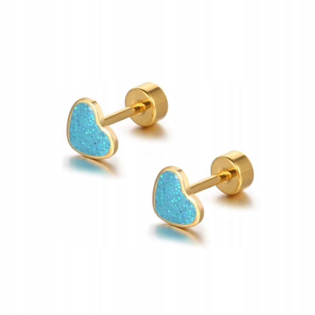 Kolczyki Sztyfty Serduszka Niebieskie z Kolorem Złotym Delikatna Biżuteria