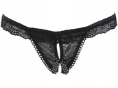 Majtki damskie - Stringi damskie czarne paseczki majtki perełki - S - miniaturka - grafika 1