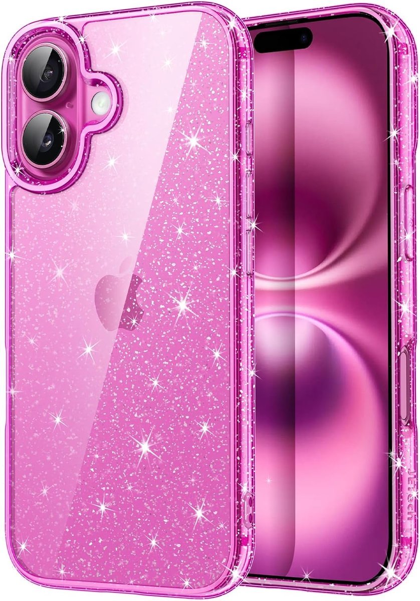 JETech Glitter Etui do iPhone 16 6,1 Cala, Bling Skrzyć Odporny na Wstrząsy Osłona Bumper Telefonu, Śliczna Skrzyć dla Kobiet i Dziewcząt (Różowy)