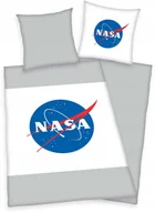 Pościel dla dzieci - Pościel Bawełniana Nasa 140X200 Biała Szara Logo Młodzieżowa Kosmos - miniaturka - grafika 1