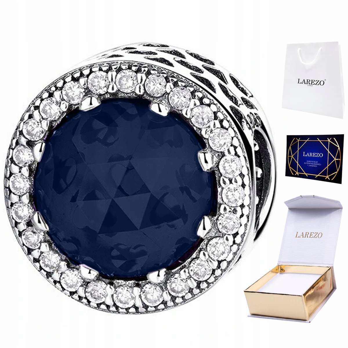 CHARMS SREBRNY Niebieski Klejnot Kamień z Cyrkoniami Lśniące Cyrkonie