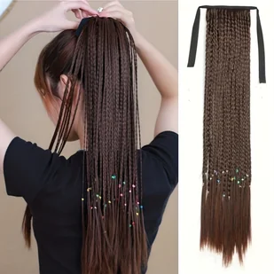 TEMU Warkocze typu box braid z kokardą owiniętą wokół kucyka, syntetyczne przedłużanie włosów, eleganckie do codziennego użytku, akcesoria do włosów, - Pozostałe akcesoria fryzjerskie - miniaturka - grafika 1