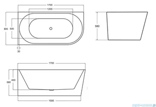 Besco Zoya 170x80cm wanna asymetryczna z obudową lewa + syfon #WAS-170-ZL - Wanny - miniaturka - grafika 2