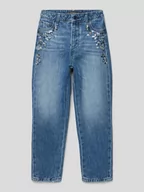 Spodnie i spodenki dla dziewczynek - Jeansy o kroju mum fit z cekinowym obszyciem model ‘MINIME’ - miniaturka - grafika 1