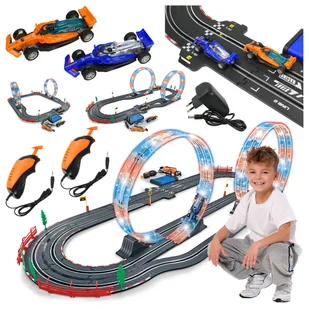 Duży Elektryczny Tor Wyścigowy Samochodowy 560cm GIGANT Pętle Led + 2 Auta - Zabawki konstrukcyjne - miniaturka - grafika 1