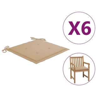 vidaXL vidaXL Poduszki na krzesła ogrodowe, 6 szt., beżowe, 50x50x4 cm - Poduszki na krzesła - miniaturka - grafika 1