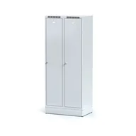 Szafki BHP - Alfa 3 Metalowa szafka ubraniowa z przegrodą, na cokole, szare drzwi, zamek obrotowy 1261523 - miniaturka - grafika 1
