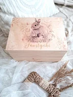 Pamiątka Chrztu Świętego - Kuferek wspomnień ZAJĄCZEK personalizowany, prezent na roczek, chrzest - miniaturka - grafika 1