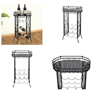 vidaXL Stojak na wino na 9 butelek z metalowym uchwytem na kieliszki - Stojak na wino - Stojaki na wino - Stojak na butelki - Stojaki na butelki - Butelki termiczne - miniaturka - grafika 1