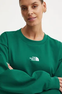 The North Face bluza Essential Crew damska kolor zielony gładka NF0A89EPNL11 - Bluzy damskie - miniaturka - grafika 1