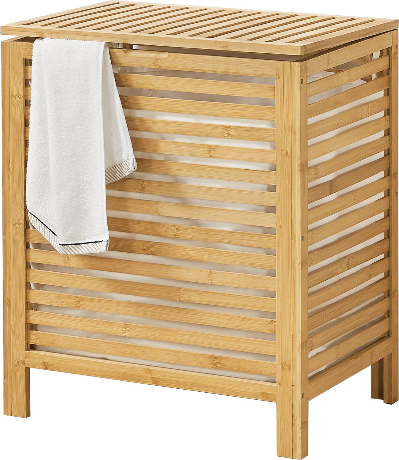 Bambusowy kosz na pranie Skövde 50,5 x 35,5 x 60 cm Skrzynia na pranie Kosz na pranie z wyjmowanym workiem na pranie 65 L