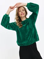 Bluzy damskie - Zielona welurowa bluza damska - miniaturka - grafika 1