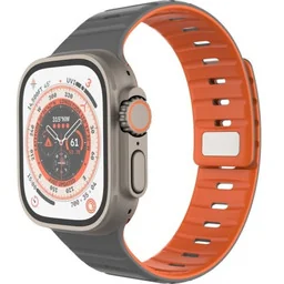Fixed Silikonowy pasek Silicone Magnetic Strap do Apple Watch 44/45/46/49 mm, szaro-pomarańczowy - Akcesoria do smartwatchy - miniaturka - grafika 1