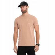 Koszulki męskie - Męski t-shirt 100% bawełna kieszonka jasnobrązowy Ombre OM-TSPT-0154 V7 L - miniaturka - grafika 1