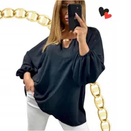 Bluzki damskie - ELEGANCKA BLUZKA ZŁOTY DEKOLT luźna lekka plus size tunika 58 60 9XL - miniaturka - grafika 1