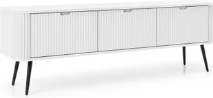 DomoHome "ZOVA" Trzydrzwiowa Szafka RTV, Klapy I Nogi, Stylowy Stolik RTV Z Nowoczesnym Designem, Szafka RTV Do Salonu, Metalowe Nogi Czarne, 168/57/39 cm Kolor: Biały - Szafki RTV - miniaturka - grafika 1
