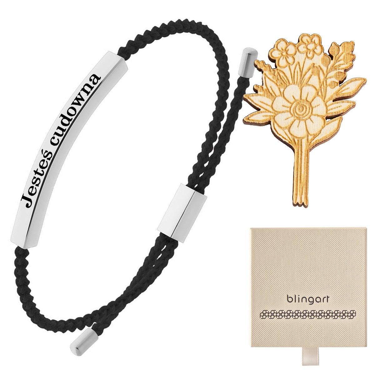 Bransoletka z GRAWEREM sznurkowa CZARNA regulowana