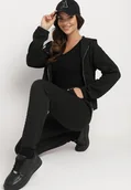 Spodnie sportowe damskie - Czarny Pikowany Komplet Dresowy z Bawełną Bluza z Kapturem i Spodnie Joggery Evalisseia - miniaturka - grafika 1