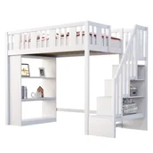 Łóżka dla dzieci i młodzieży - Łóżko na antresoli 90 x 200 cm - ze schodami do przechowywania - ze schowkami - białe (materac nie wchodzi w skład zestawu) - miniaturka - grafika 1
