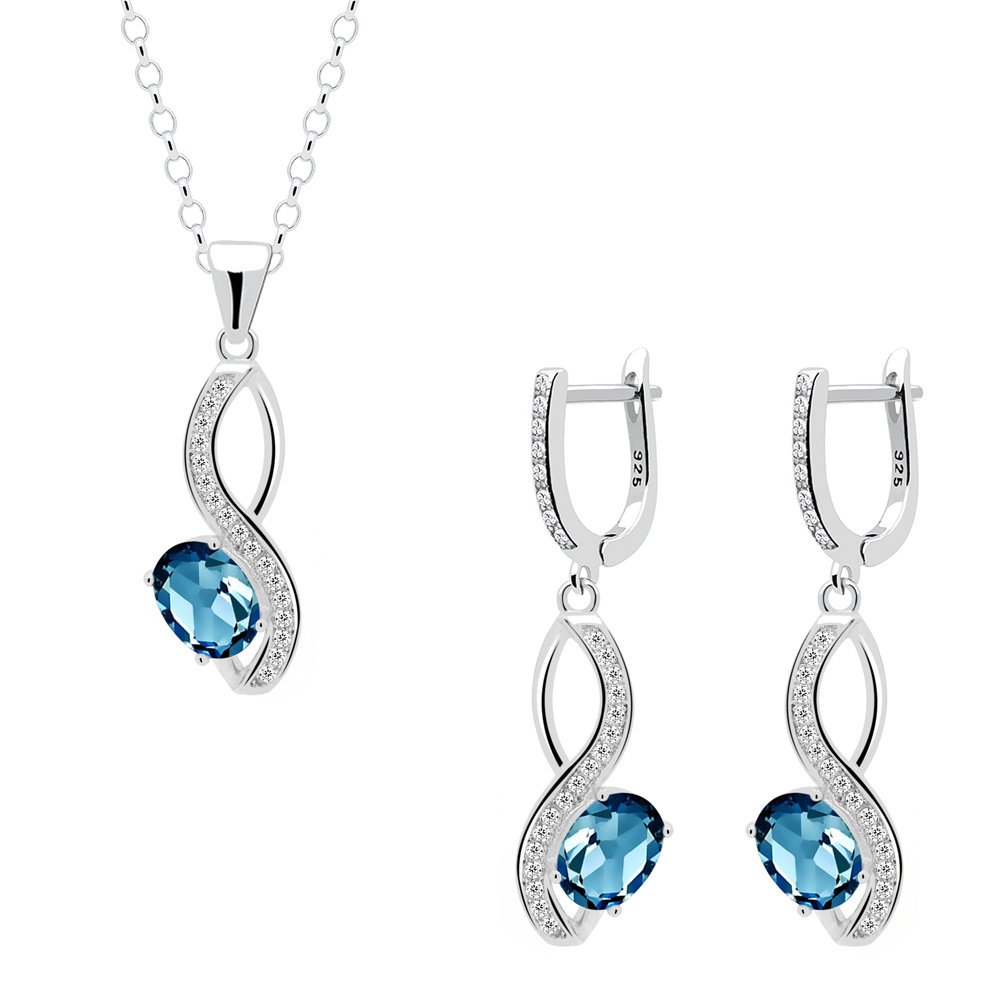 Komplet z topazem london blue z cyrkoniami srebrny
