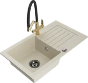 Zlewozmywaki z baterią - Mexen Pablo zlewozmywak granitowy 1-komorowy z ociekaczem i baterią kuchenną Duo, beżowy - 6510-69-671701-57-B - miniaturka - grafika 1