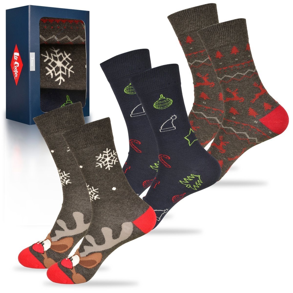 Lee Cooper Świąteczne Skarpety Męskie Renifer 3 Sztuki Na Prezent Rozmiar 43-46