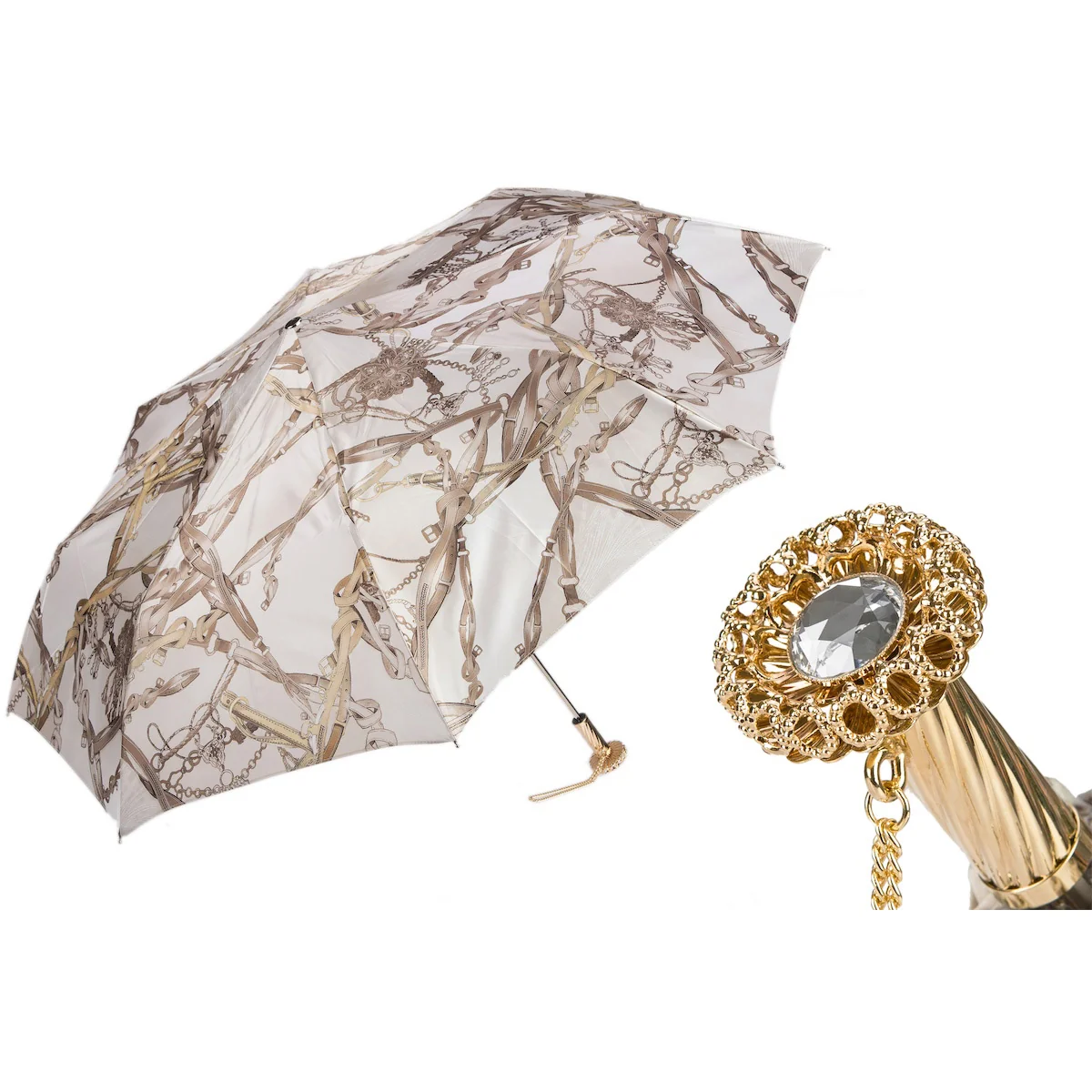 Luksusowy Parasol Pasotti Wędzidła Biały Kryształ Handmade Włochy