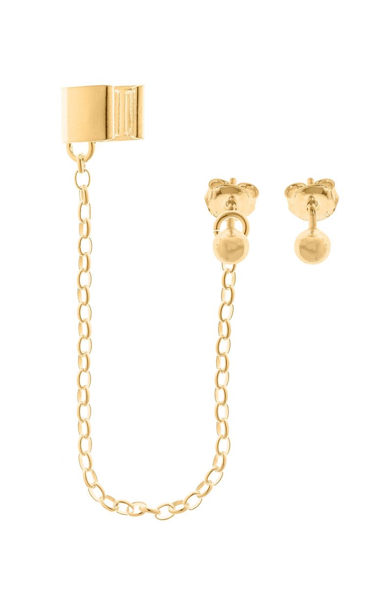 Pozłacana nausznica z łańcuszkiem i kolczykami kuleczkami