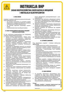 IAF17 INSTRUKCJA OGÓLNA ZASAD BEZPIECZEŃSTWA EKSPLOATACJI URZĄDZEŃ I INSTALACJI ELEKTRYCZNYCH, PN - PŁYTA PCV 1MM; (245X350MM) - Instrukcje stanowiskowe BHP - miniaturka - grafika 1