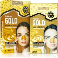 Maseczki do twarzy - Beauty Formulas PASKI NA NOS OCZYSZCZAJACE ZŁOTE 6SZT - miniaturka - grafika 1