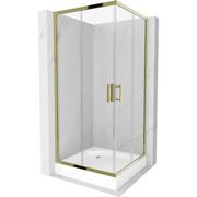 Kabiny prysznicowe - Mexen Rio kabina prysznicowa kwadratowa 90x90 cm, transparent, złota + brodzik Rio, biały - miniaturka - grafika 1