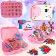 Klocki - Klocki Jednorożec KONSTRUKCYJNE SKRĘCANE 3D WKRĘTARKA Walizka RÓŻOWE - miniaturka - grafika 1