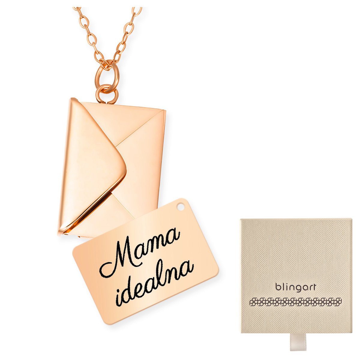 Naszyjnik celebrytka z grawerem koperta różowa