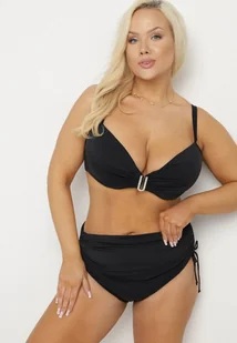 Czarne Bikini Biustonosz z Marszczeniem i Majtki Figi ze Ściągaczami Kinevia - Stroje kąpielowe - miniaturka - grafika 1
