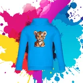 Bluzy dla dziewczynek - Bluza dziecięca typu kangurka z kapturem w kolorze błękitnym z nadrukiem tygrysek 6 lat - miniaturka - grafika 1
