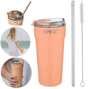 Kubek termiczny 530ml metalowa słomka czyscik BANZ - Kubki termiczne - miniaturka - grafika 1